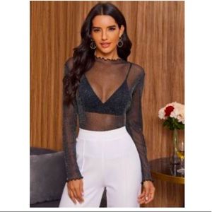 Lettuce trim sheer glitter top